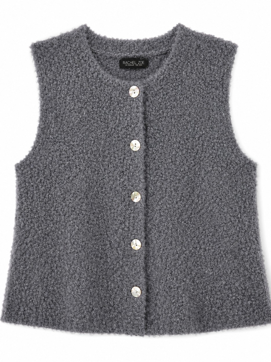 Rachel Zoe Charcoal Boucl Button Vest Summer Workwear Size M